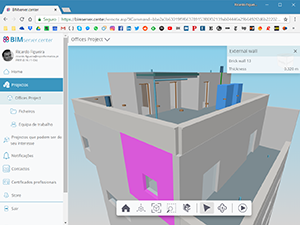 IFC Builder. Informação dos elementos arquitetónicos no visor 3D do BIMserver.center.